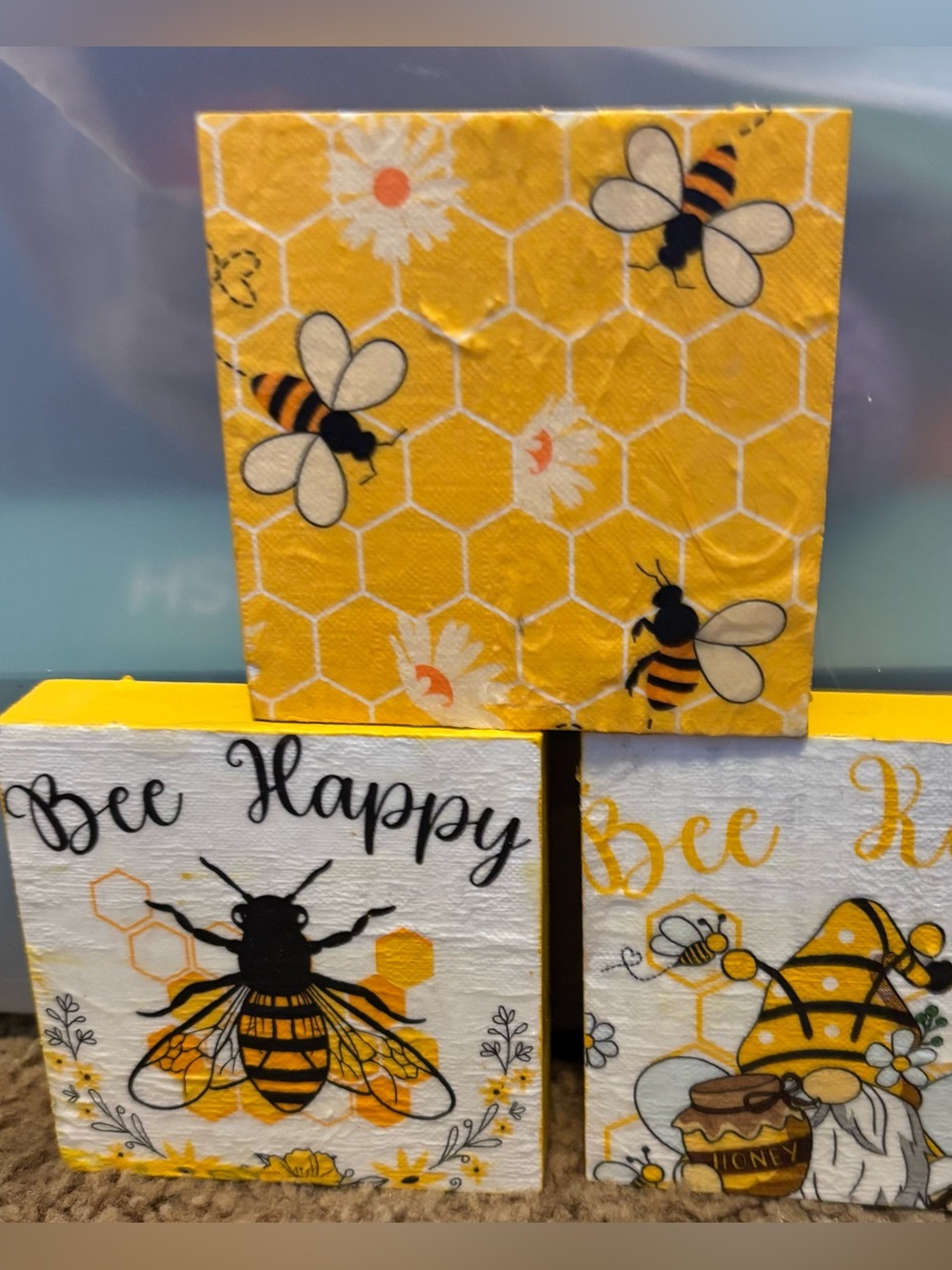 Bee Happy Honeybee Wall Art Set - Yellow and White